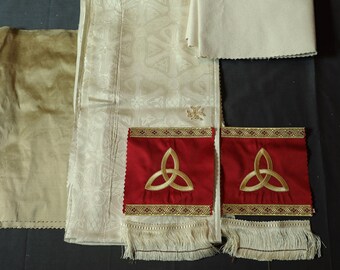 Tapered Priest Stole Sewing Kit - Ivory and Red - Vintage Silk and New Silks