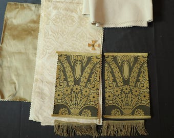 Tapered Priest Stole Sewing Kit - Ivory and Black - New Silks