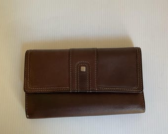 Y2K Brown Genuine Leather Checkbook Wallet Vintage 90s–2000s Unisex Retro Gift  Present