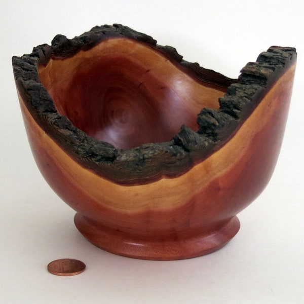 Brazilian Pepper Wood #1925 Bark Edge Lathe Turned Bowl