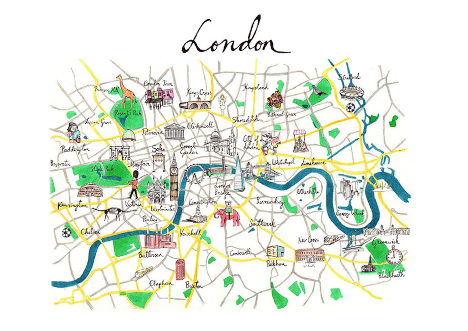 Illustrated London map A3  Etsy