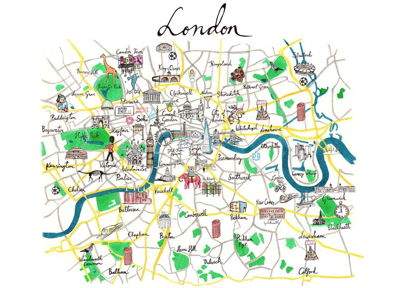 Illustrated Map of London Print - Etsy UK