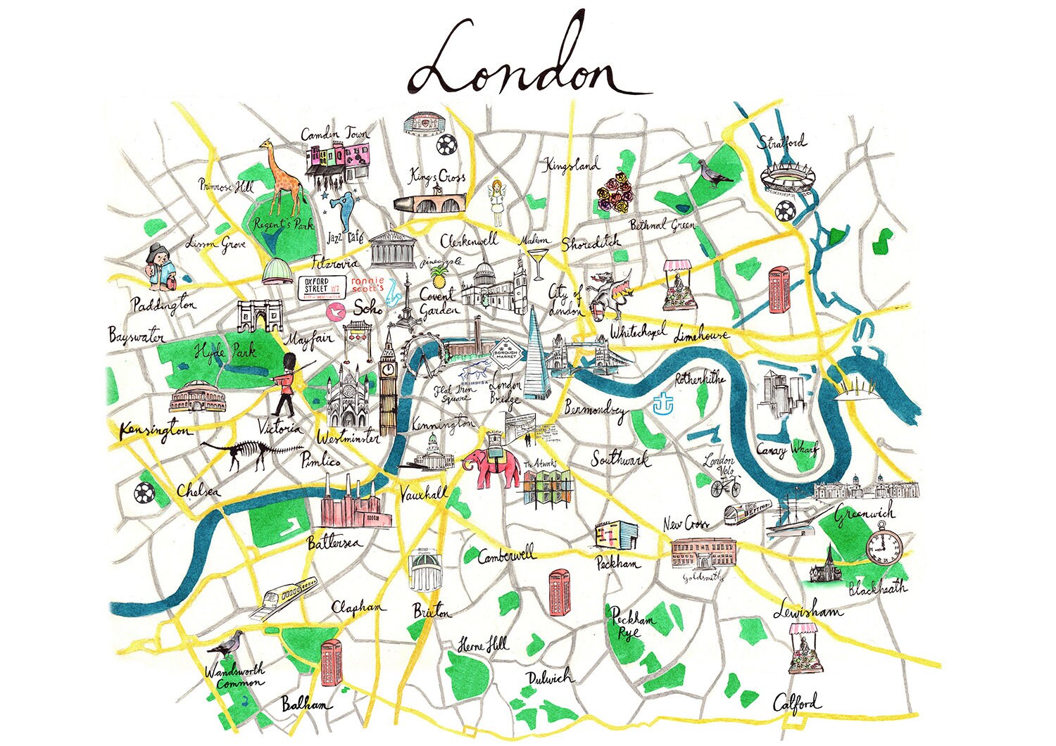 Illustrated Map of London Print - Etsy UK