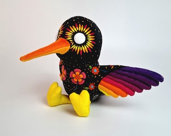 Hummingbird Plush – Handmade Mexican Folk Art Collectible, Colorful Soft Sculpture Gift