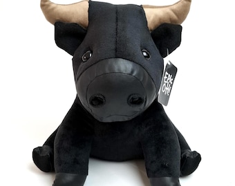 Handmade Plush Bull: Soft Stuffed Farm Animal Decor (10.6 in)