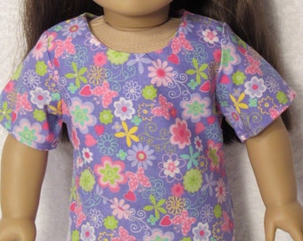 18 Inch Doll Pink Flower on Purple with Sparkles Cotton Fabric T Shirt Handmade