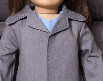 18 Inch Doll Gray Jacket with Collar and Lapelle Top Switched in Gray Thread
