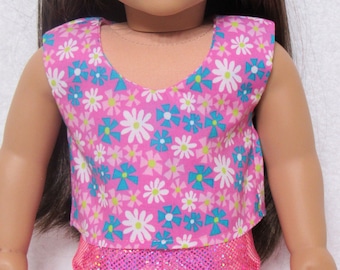 18 Inch Pink and Aqua Print Top Fits American Girl Doll