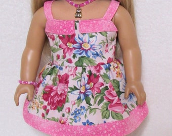 18 Inch Doll Pink Print Camisole Style Dress Handmade Back Closure