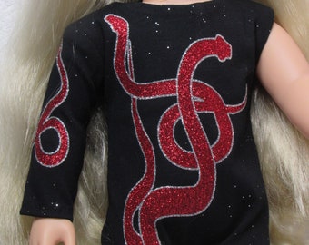 18 Inch Doll Black One Piece Bodysuit With Red Sparkle and Silver Snakes Taylor Swift Rep Outfit Fits Both Size Dolls