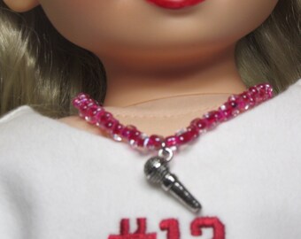 18 Inch Doll Triangle Glass Beads with Silver Microphone Pendent Measures 8 Inches Long With Matching Bracelet
