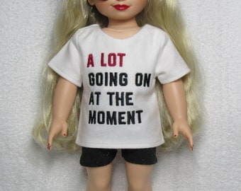 18 Inch Doll White Embroidered T-Shirt with Black Sparkle Shorts A Lot Going On At The Moment