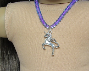 18 Inch Doll Purple Beads with Silver Unicorn Pendant Fits American Girl Doll