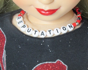 18 Inch Doll  Black Red and Silver Beads with Letters Reputation Necklace from Taylor Swift Eras Tour