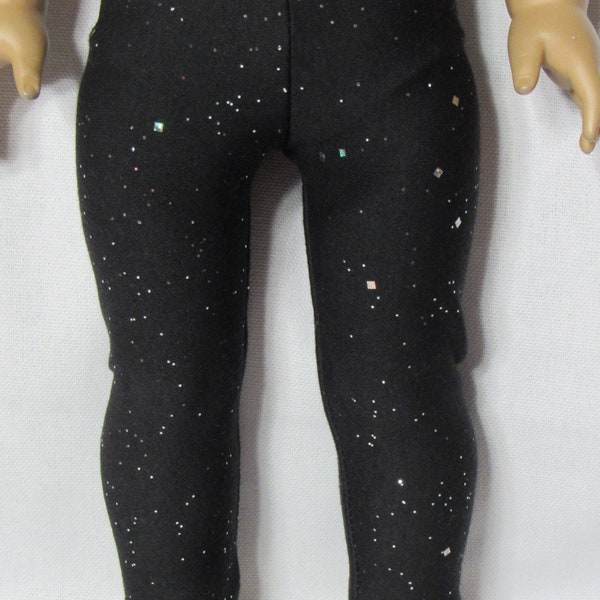 18 Inch Doll Black with Sparkles Jersey Knit Leggings Handmade with Elastic