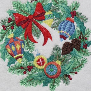 Embroidered Christmas Wreath on a Plush 16X28 Towel