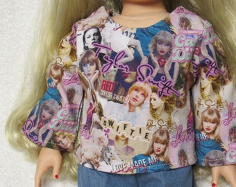 18 Inch Doll Long Sleeve T Shirt Taylor Swift Knit Jersey Fabric Handmade