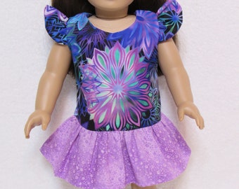 18 Inch Doll Purple Multi Color Print Drop Waist Dress Handmade Back Closure