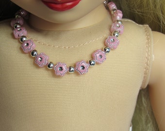 18 Inch Doll Beads with Rhinestones Necklace and Matching Bracelet in Pink Purple or Blue