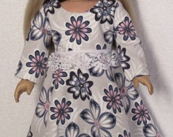 18 Inch Doll Blue and White Flower Soft Flannel Nightgown Handmade with Lace Umpire Style