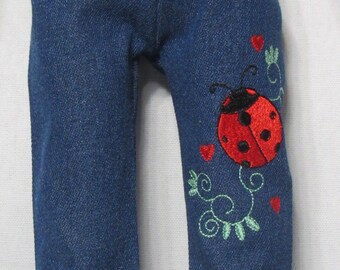 18 Inch Doll Embroidered Lady Bug On Dark Blue Jeans