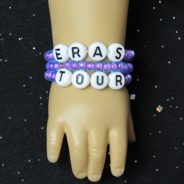 18 Inch Doll Jewelry Pink and Purple Glass Beads Reads Eras Tour Three Strands Bracelet