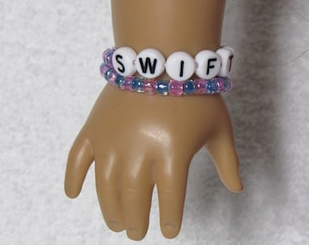 18 Inch Doll Bracelet with Pink and Aqua Beads Swiftie Lettering and Second Bracelet Just Matching Beads