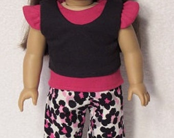 18 Inch Doll Hot Pink Jersey Top Black Jersey Vest Matching Pants Handmade Outfit