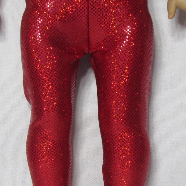 18 Inch Red Glitter Spandex Leggings Handmade Waist is Elastic