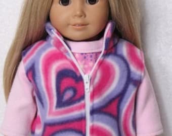 18 Inch Doll Pink Hearts Soft Fleece Vest with Working Zipper Handmade Sleeveless