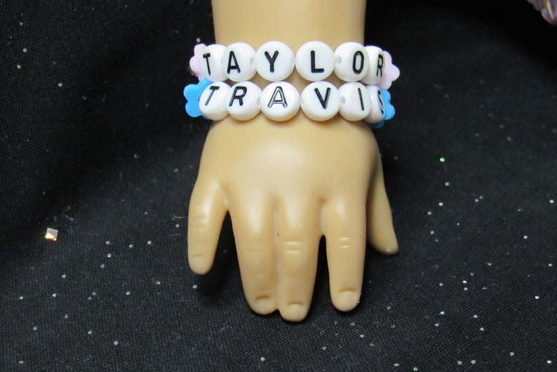 18 Inch Doll Jewelry Taylor Travis Letter Beads Strung on Elastic with Pink and Purple Glass Beads image 1