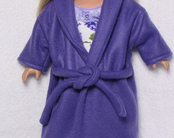 18 Inch Doll Dark Purple Fleece Long Bath Robe Ties are Sewn in the Seam