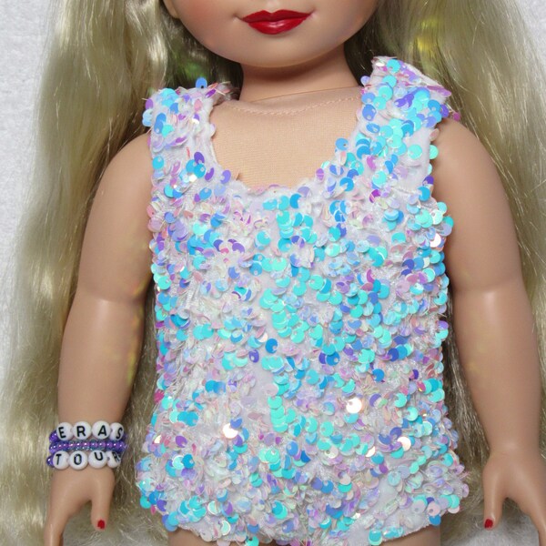 18 Inch Doll Aqua Pink White Sequin Sleeveless Bodysuit Lovers Eras Tour
