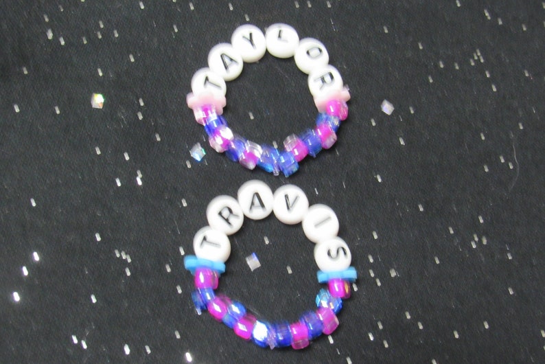 18 Inch Doll Jewelry Taylor Travis Letter Beads Strung on Elastic with Pink and Purple Glass Beads image 3