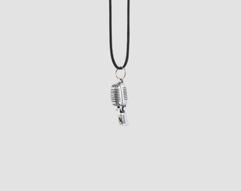 Microphone pendant, sterling silver