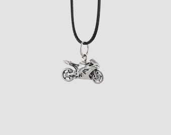 Miniature motorcycle Yamaha R1 pendant, sterling silver
