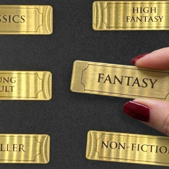 Engraved Metal Bookshelf Labels | Gold Tone or Silver Tone Library Tags