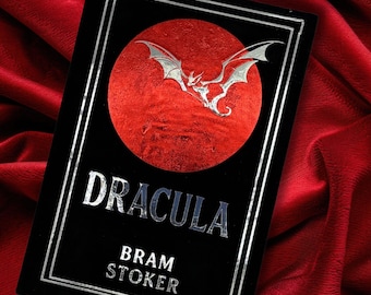 Hand-Bound Dracula by Bram Stoker — Rebound Hardback Edition with textured red moon foil Detail, sprayed edges and Custom Endpapers