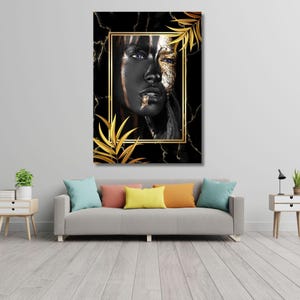 African Gold Woman Canvas Wall Art, Woman Wall Set, Extra Large Wall Art, African American Wall Art living room wall art Christmas Gift
