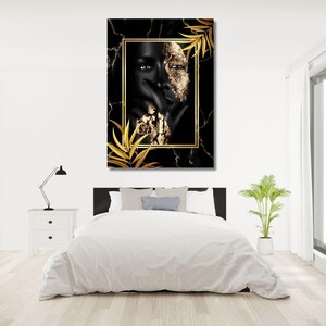 African Gold Woman Canvas Wall Art, Woman Wall Set, Extra Large Wall Art, African American Wall Art living room wall art Christmas Gift