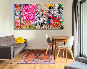 CANVAS WALL DESIGN Banksy Life Is Short, Banksy Canvas, Banksy Two Boys, Street Art Print, Graffiti Painting, Urban Art Father's day gift