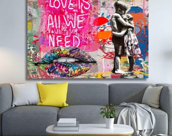 CANVAS WALL DESIGN Banksy Life Is Short, Banksy Canvas, Banksy Two Boys, Street Art Print, Graffiti Painting, Urban Art Father's day gift