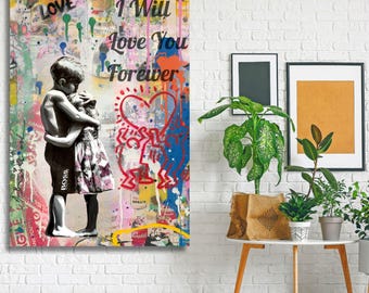 CANVAS WALL DESIGN Banksy Life Is Short, Banksy Canvas, Banksy Two Boys, Street Art Print, Graffiti Painting, Urban Art Father's day gift