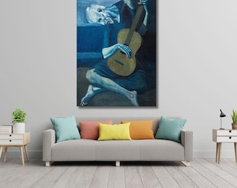 Picasso The Old Guitarist Canvas,The Old Guitarist by Picasso, Modern Canvas Design Wrapped or Framed,Art Reproduction, Father's day gift