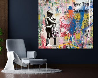 CANVAS WALL DESIGN Banksy Life Is Short, Banksy Canvas, Banksy Two Boys, Street Art Print, Graffiti Painting, Urban Art Father's day gift