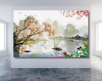 Japan Print Art Wall Decor,japanese Landscape Painting of Pine