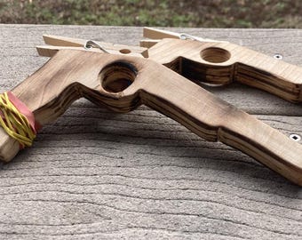 Handmade wood Rubber band Gun (Rubber bands included)