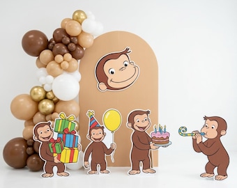 Accesorios de decoración de pie recortables de Curious George para fiesta de cumpleaños, accesorios fotográficos de coroplast