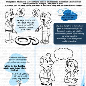 May include: Black and white illustration about communication and perspective. The image includes text that reads "Communication Perspective". The image shows two people looking at the number 6 and 9, and other text about perspective.
