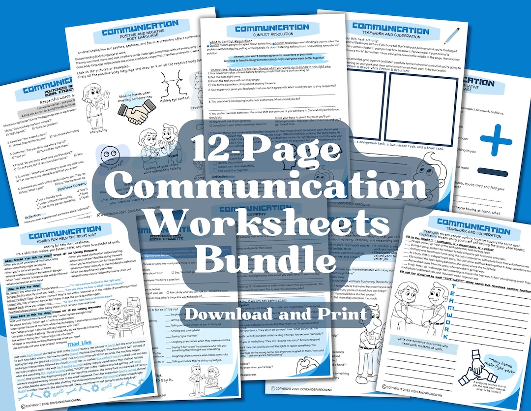 Effective Workplace Communication Worksheet.pdf 12-page Communication in the Workplace Bundle - Worksheets - Etsy